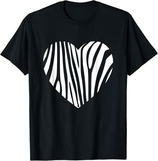 Zebra Heart Animal Lover Stripe Africa Gift Men Women Kids T-Shirt - T-Shirt | Black
