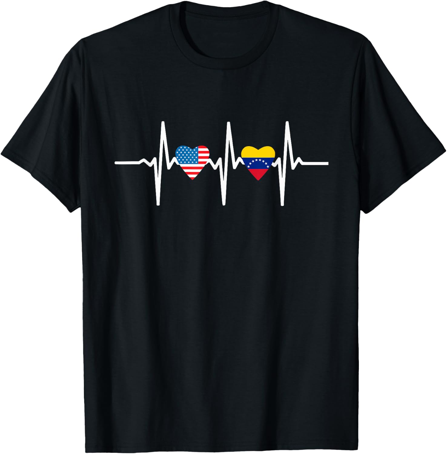 Half American And Venezuelan Usa Venezuela Flag Heartbeat T-Shirt - T-Shirt | Black