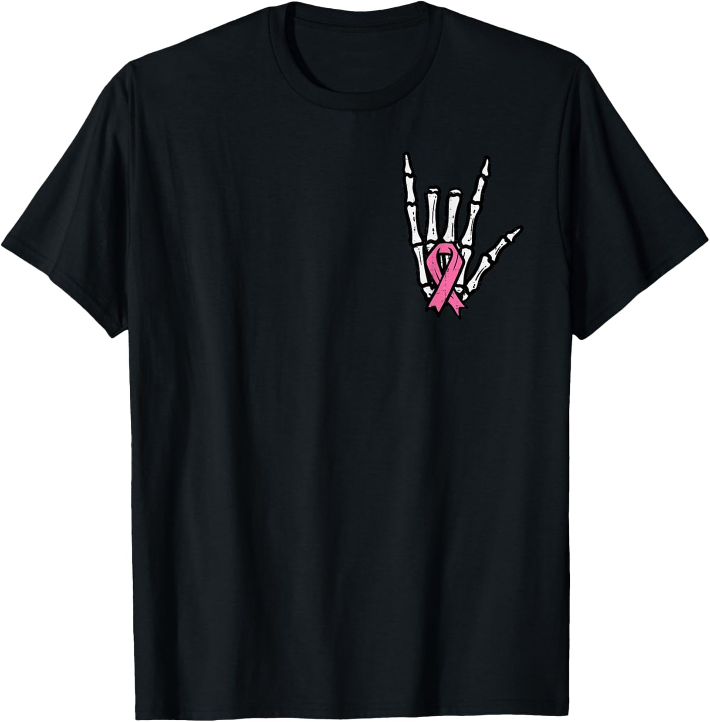 Skeleton Punk Rock Rocker Pink Breast Cancer Awareness Women T-Shirt - T-Shirt | Black