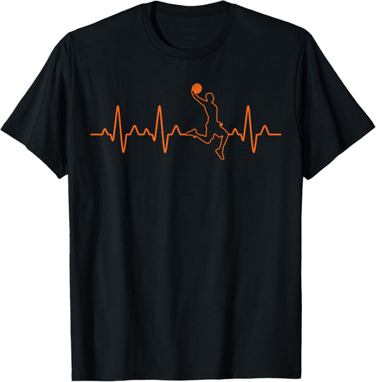 Basketball Heartbeat Player BBall Coach Gift & Boys T-Shirt - T-Shirt | Black