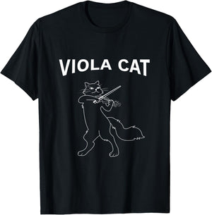 Line Art Cat With Violin T-Shirt - T-Shirt | Black