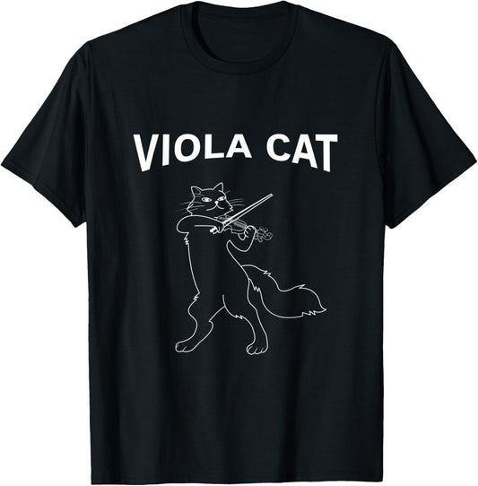 Line Art Cat With Violin T-Shirt - T-Shirt | Black