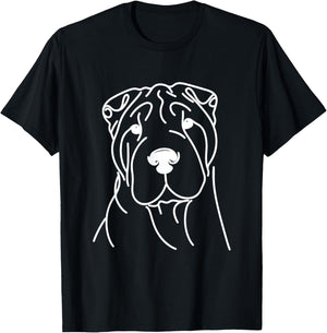 Line Art Dad Mom Dog - Shar Pei Men Women T-Shirt - T-Shirt | Black