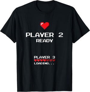 Player 2 Player 3 Loading - Retro Gaming - Baby Announcement T-Shirt - T-Shirt | Black
