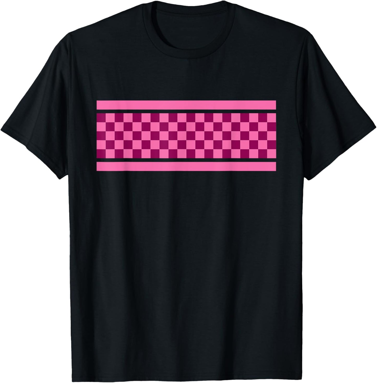 Checkered Pink And Dark Pink Pattern Surfing And Skateboard T-Shirt - T-Shirt | Black