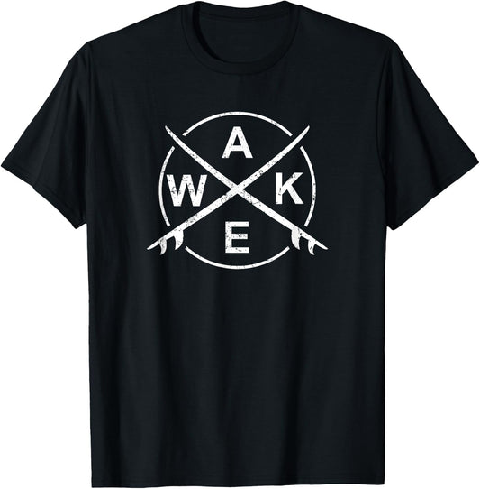 WAKE Wakesurf T Shirt Surfing Surf Board Surfboard Surfer T-Shirt - T-Shirt | Black