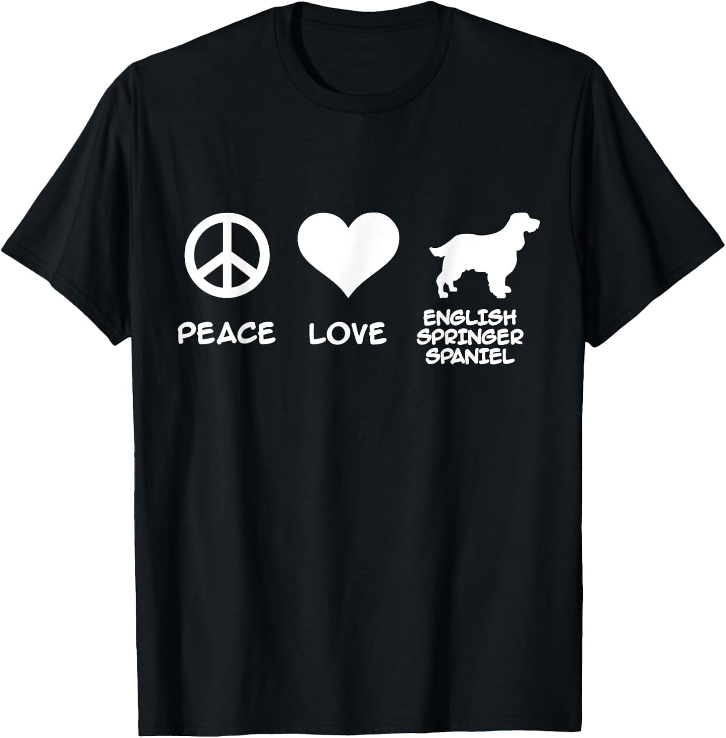 Peace, Love, English Springer Spaniel T-Shirt - T-Shirt | Black