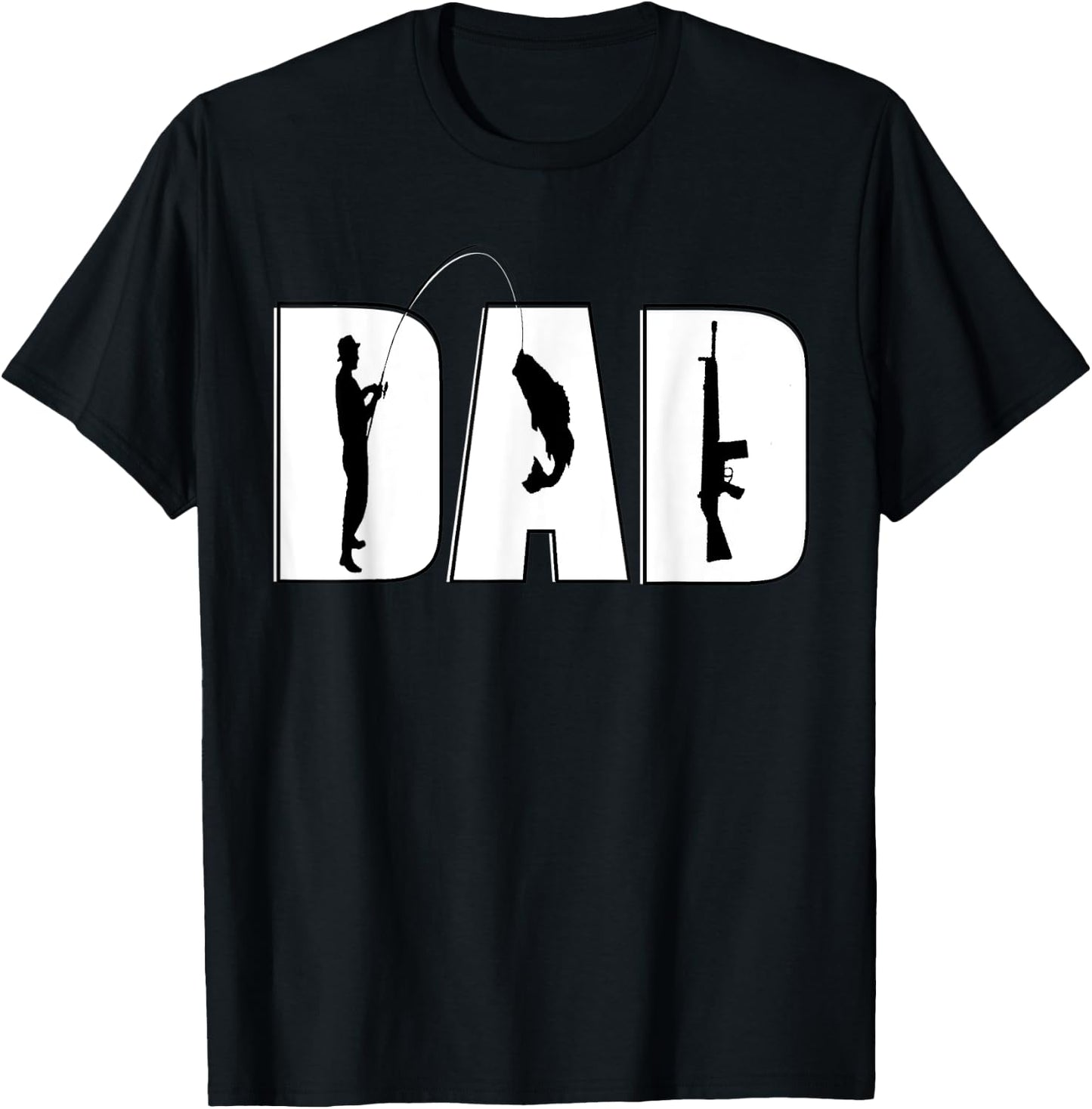Vintage Dad Guns and Fishing Fathers Day Papa Uncle Retro T-Shirt - T-Shirt | Black