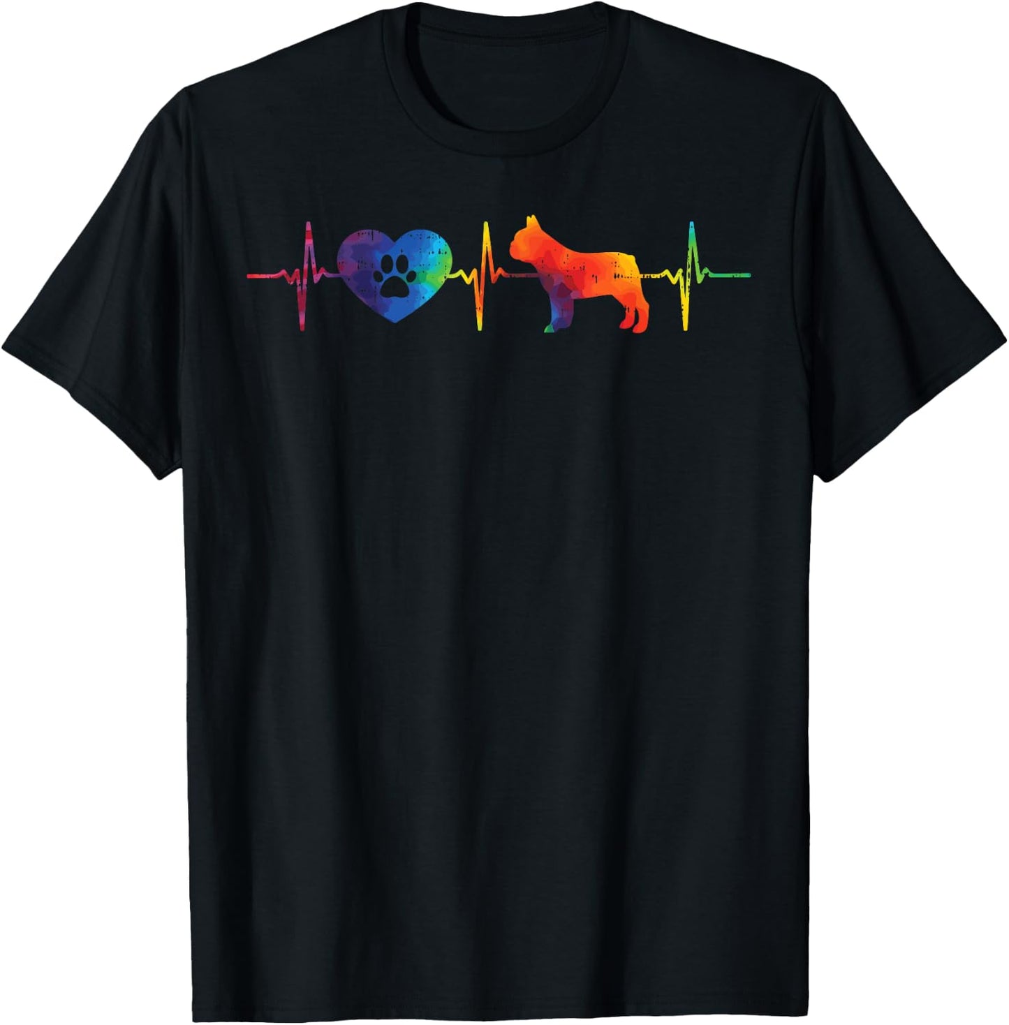Heartbeat French Bulldog Tie Dye Frenchie Hippie Dog Gift T-Shirt - T-Shirt | Black