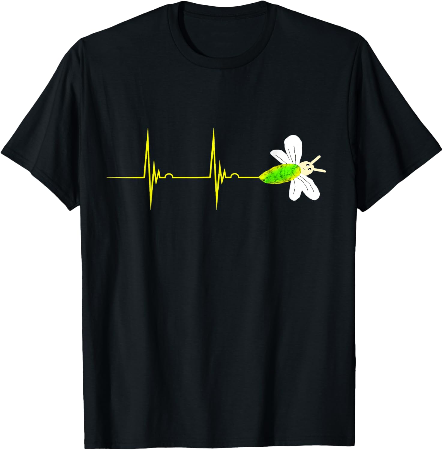 Firefly Heartbeat EKG Pulseline Insect Bug Lightning T-Shirt - T-Shirt | Black