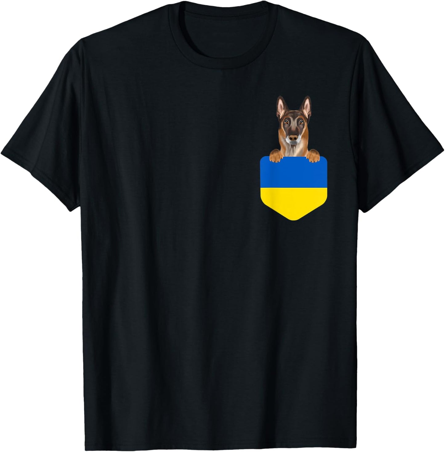 Ukraine Flag Belgian Malinoi Dog In Pocket T-Shirt - T-Shirt | Black