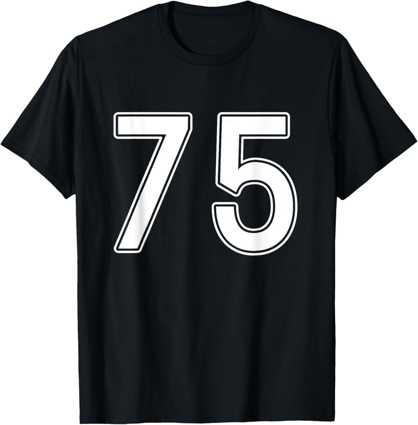Number #75 White Sports Number T-Shirt - T-Shirt | Black