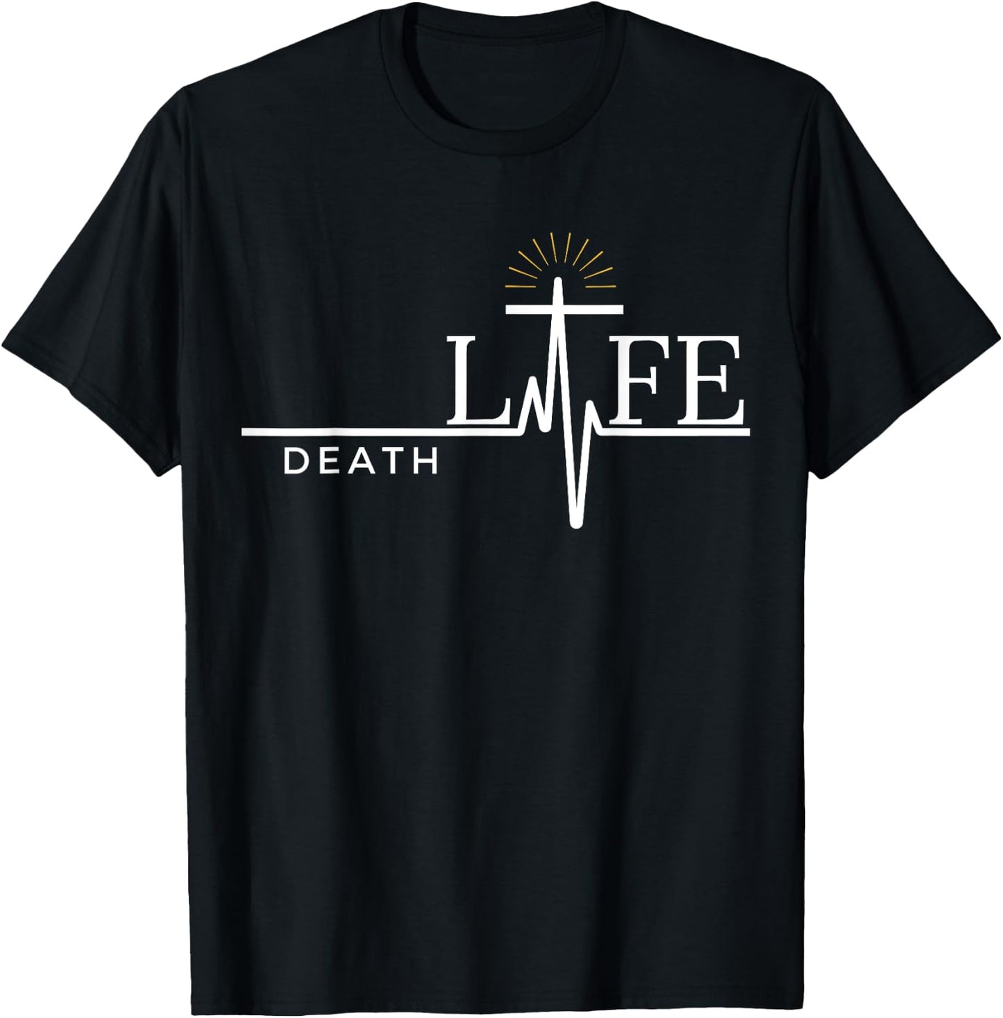 Christian Death to Life Heartbeat Cross Gift Men/Women/Youth T-Shirt - T-Shirt | Black