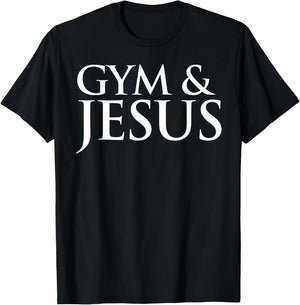 Distressed Gym & Jesus Funny Christian Workout Gift T-Shirt - T-Shirt | Black
