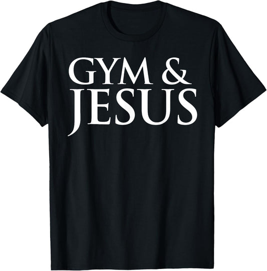 Distressed Gym & Jesus Funny Christian Workout Gift T-Shirt - T-Shirt | Black