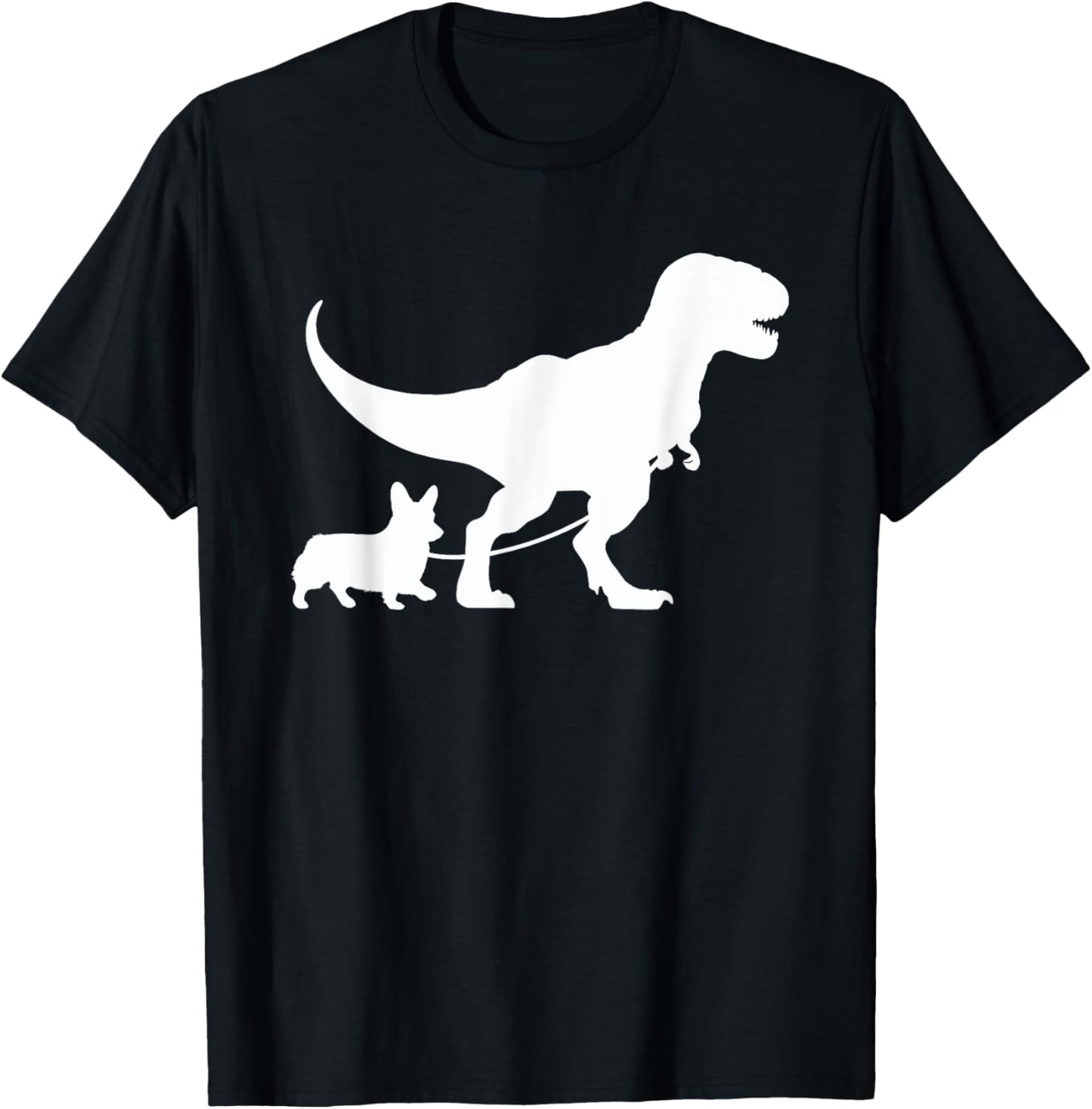 T-Rex Walking a Dog Funny Corgi Dad Dog Lovers Women Kids T-Shirt - T-Shirt | Black