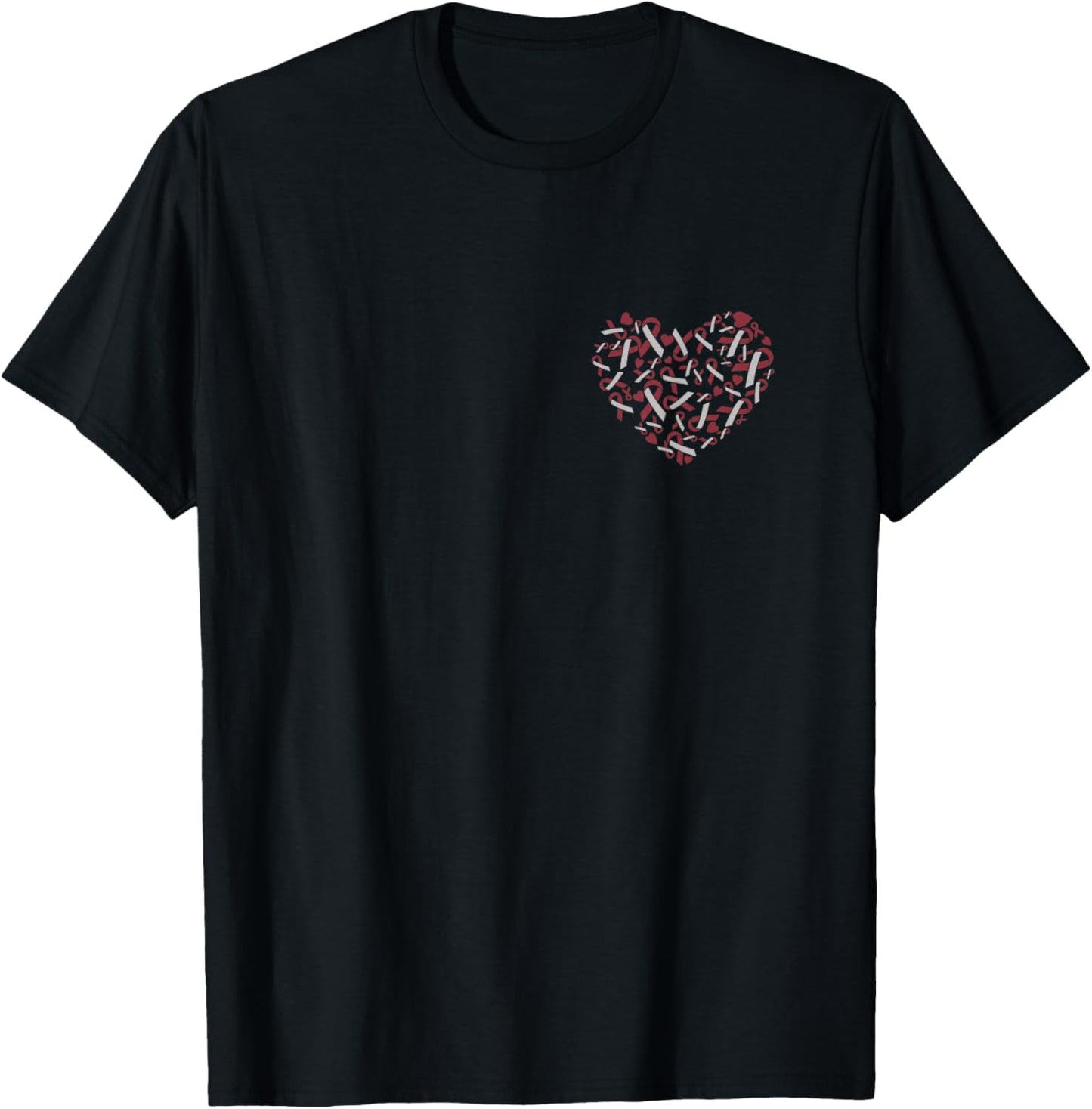Head And Neck Cancer Awareness Burgundy Ivory Ribbon Design T-Shirt - T-Shirt | Black