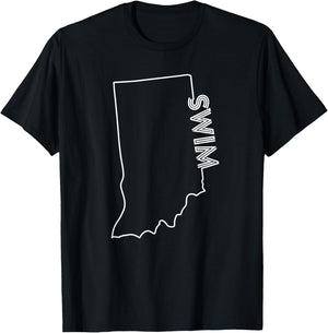 State of Indiana Outline with Swim Text ABN558b T-Shirt - T-Shirt | Black