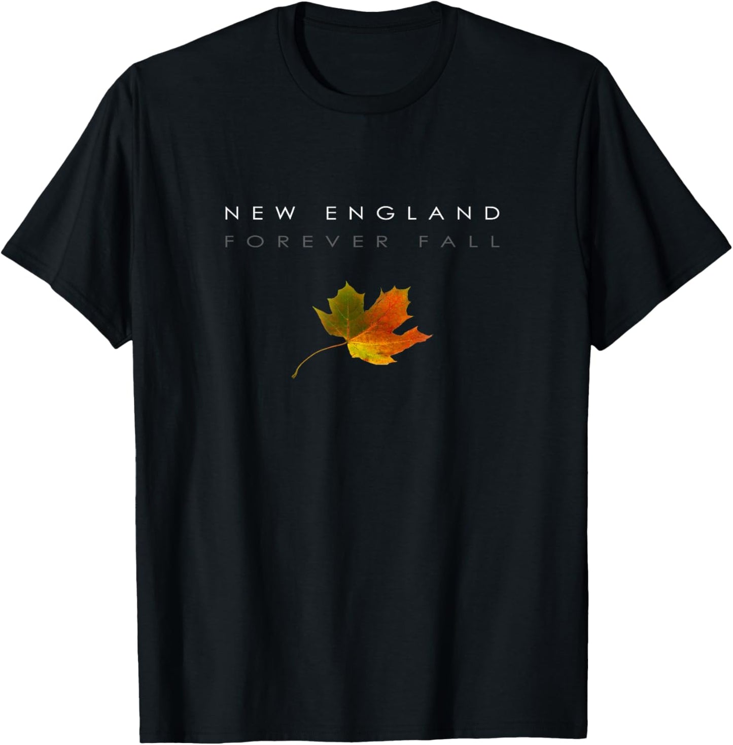 New England - Fall - Autumn - Minimalist - Falling Leaf T-Shirt - T-Shirt | Black