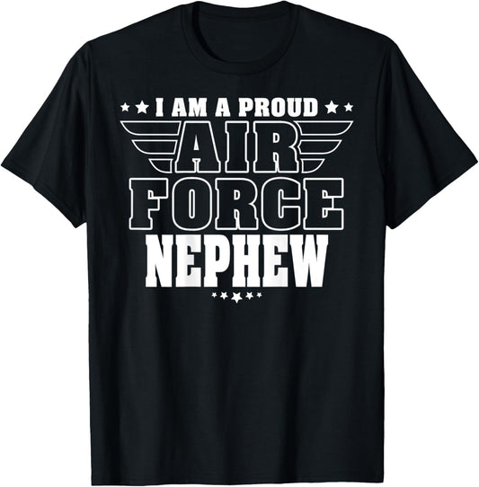 Proud Air Force Nephew Patriotic Pride Military Family Kids Men T-Shirt - T-Shirt | Black