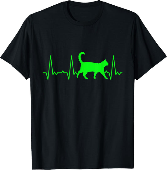 Heartbeat Cat T-Shirt - T-Shirt | Black