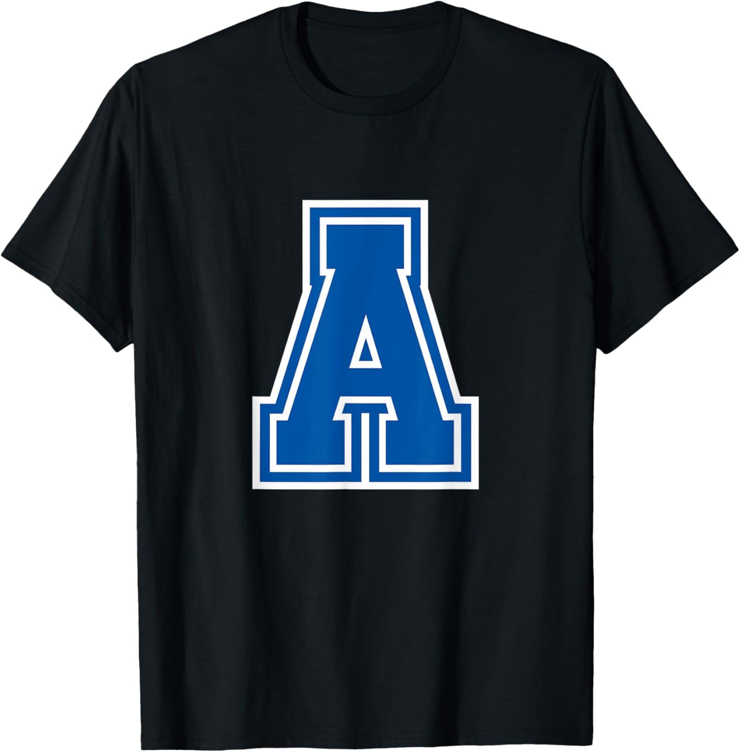 Letter A Blue Monogram Initial T-Shirt - T-Shirt | Black