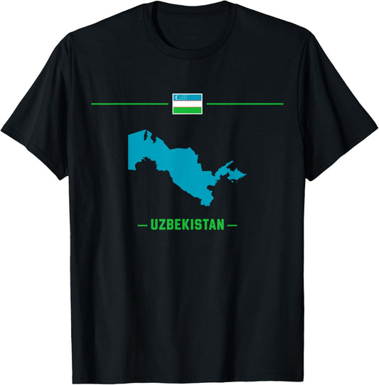 Map of Uzbekistan isolated with flag and name of the country T-Shirt - T-Shirt | Black
