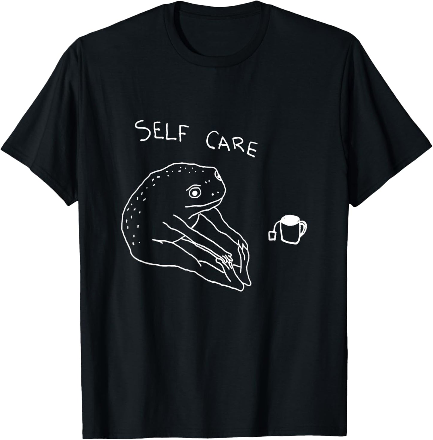 Self Care | Frog Drinking Tea | Yoga T-Shirt - T-Shirt | Black