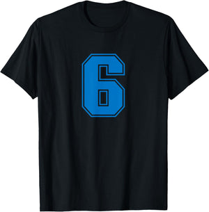 Number #6 Blue Sports Jersey Lucky Number T-Shirt - T-Shirt | Black
