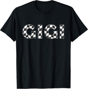 Checkered race car Gigi White Black Checkerboard Women Flag T-Shirt - T-Shirt | Black