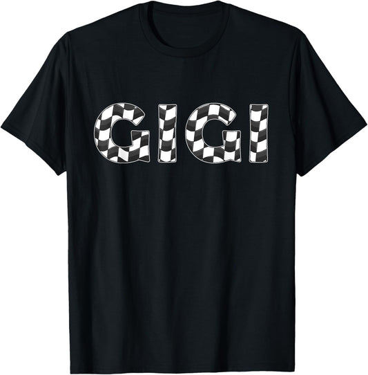 Checkered race car Gigi White Black Checkerboard Women Flag T-Shirt - T-Shirt | Black
