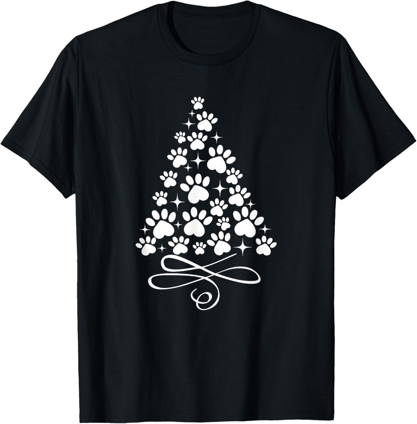 Pet Paw Print Tree Christmas Paw Print Dog Cat Puppy Gift Women Kids T-Shirt - T-Shirt | Black