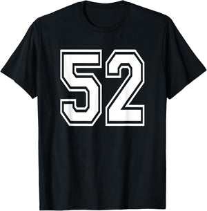Number 52 Numbered Uniform Sports Jersey Team 52nd Birthday T-Shirt - T-Shirt | Black