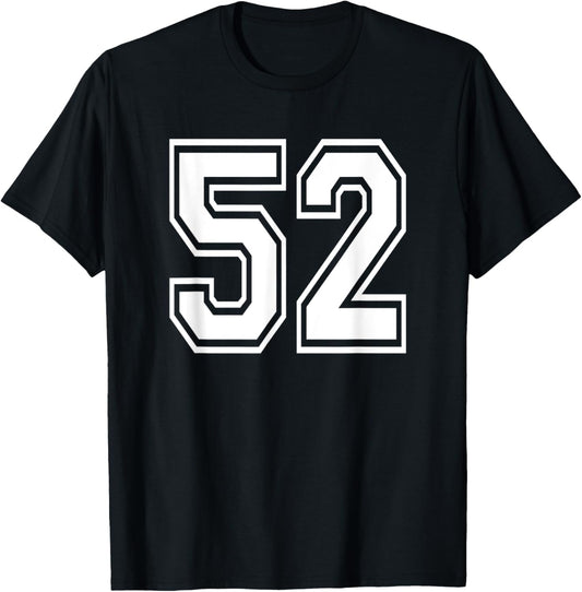 Number 52 Numbered Uniform Sports Jersey Team 52nd Birthday T-Shirt - T-Shirt | Black