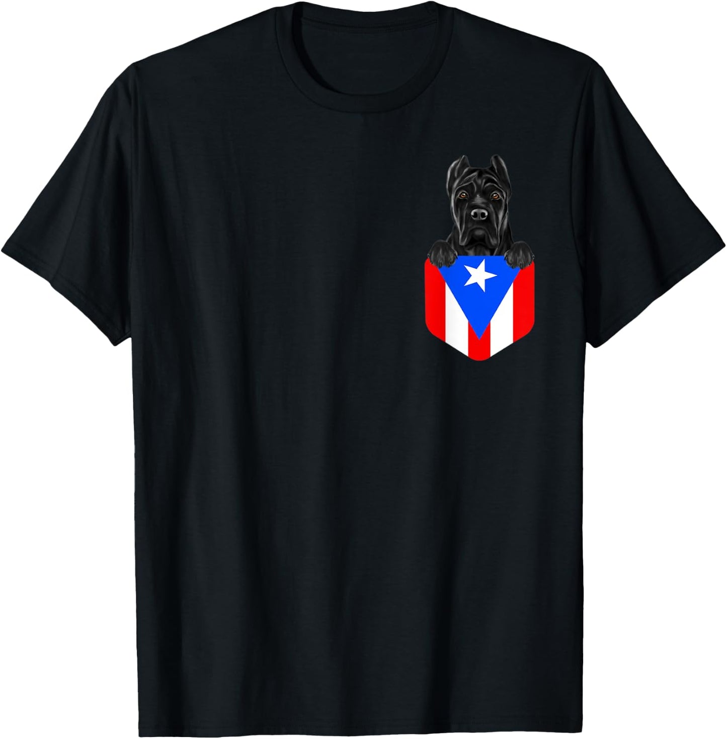 Puerto Rico Flag Cane Corso Dog In Pocket T-Shirt - T-Shirt | Black