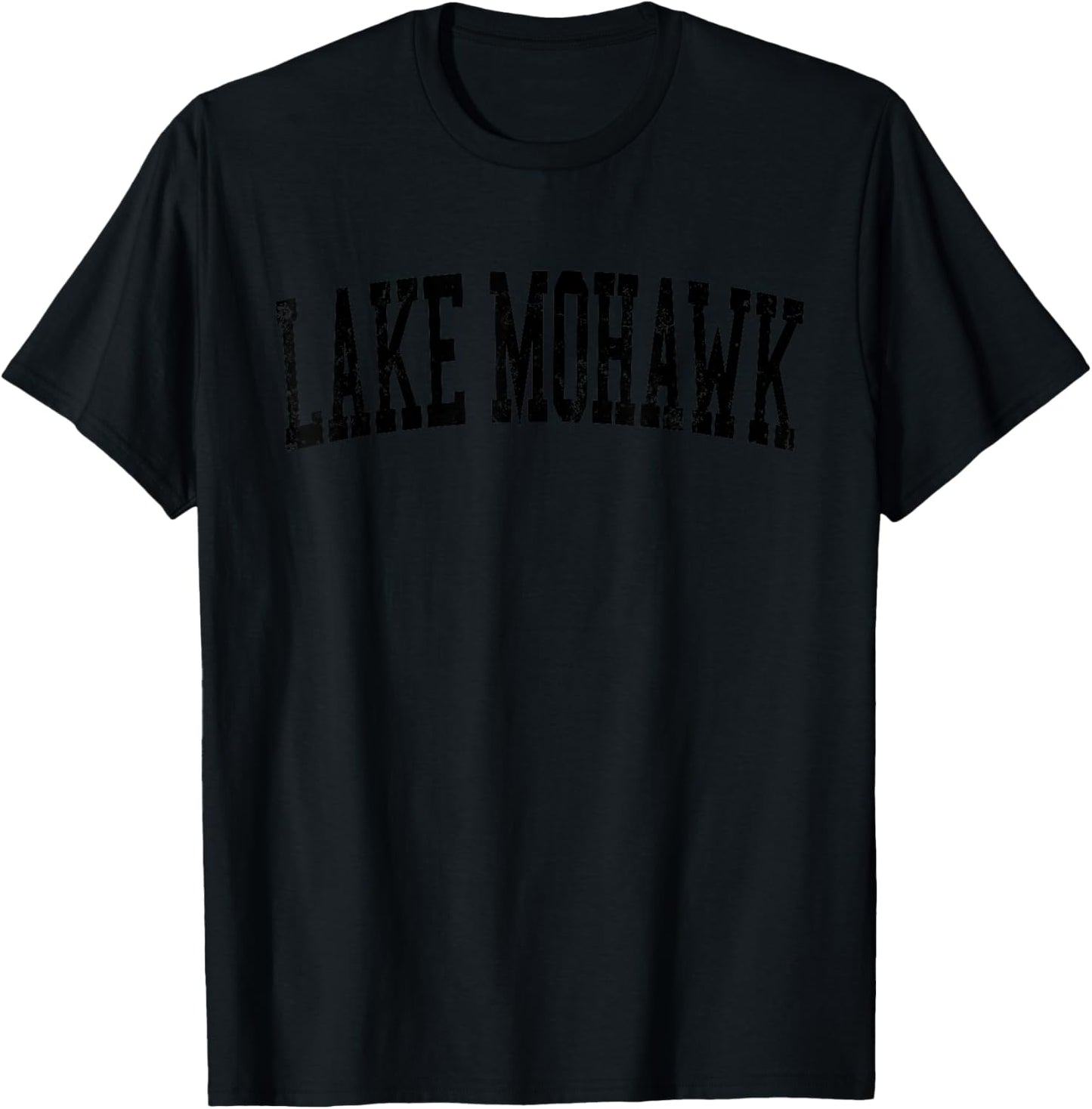 Vintage Lake Mohawk NJ Distressed Black Varsity Style T-Shirt - T-Shirt | Black