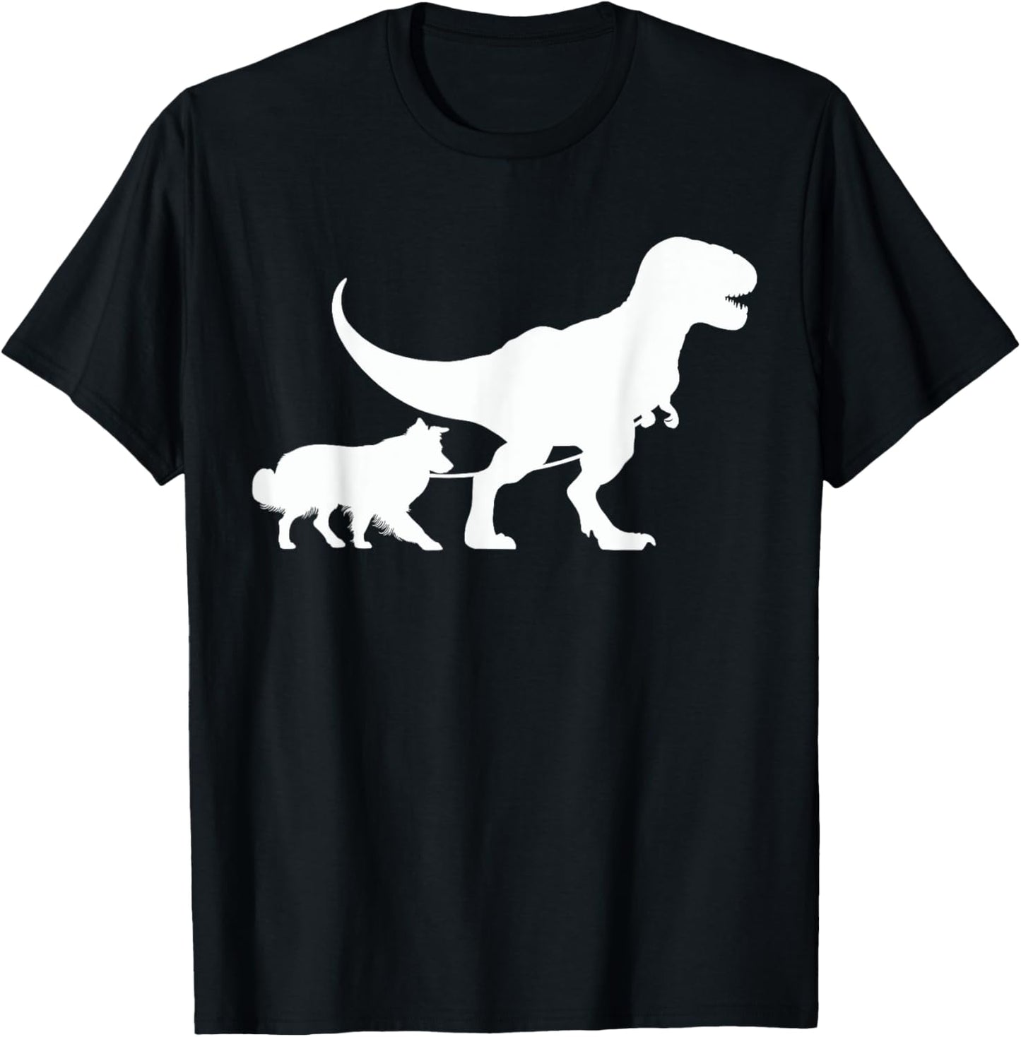 T-Rex Walking a Dog Funny Border Collie Dad Dog Lovers T-Shirt - T-Shirt | Black