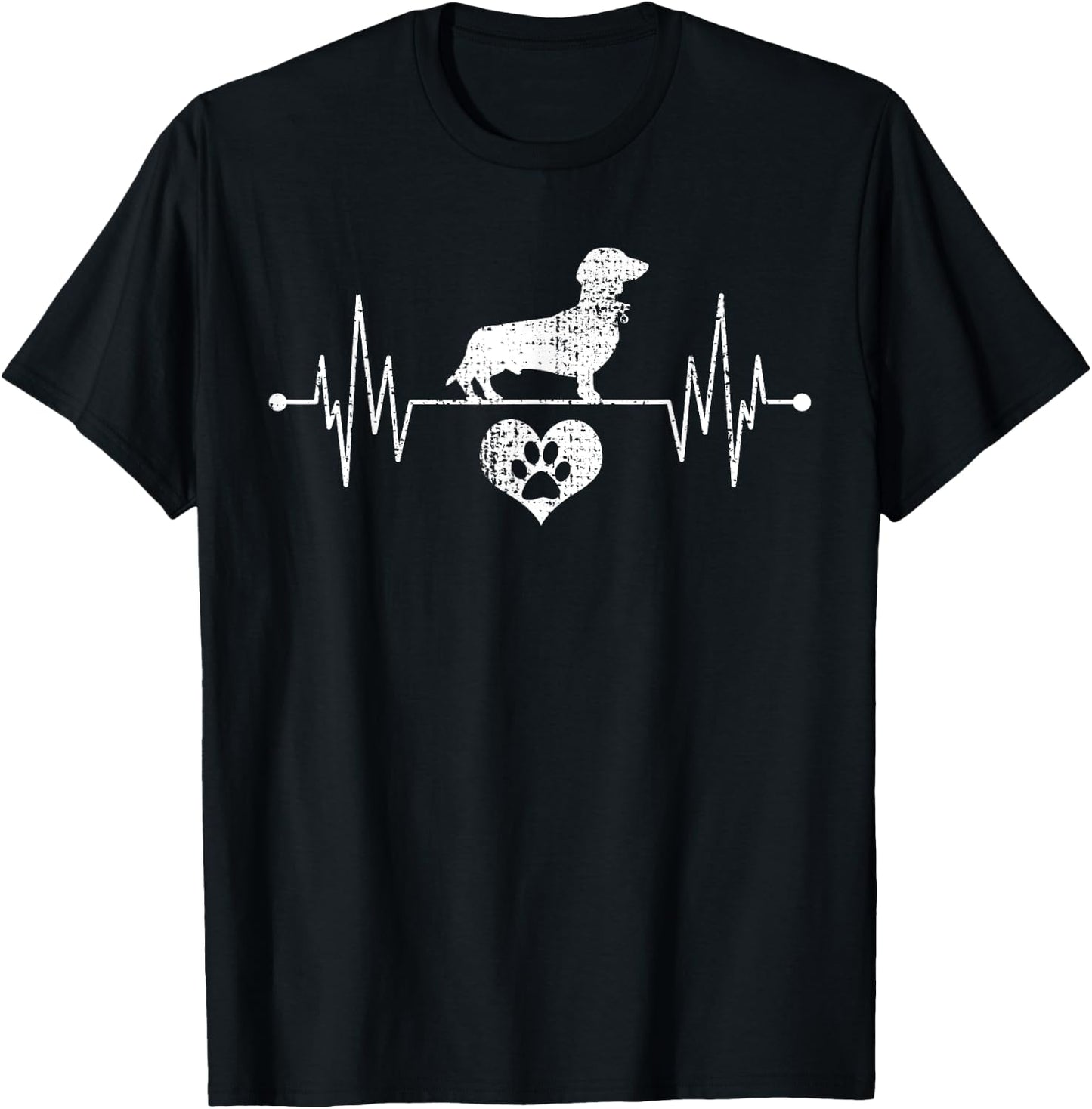 Wiener Dachshund Heartbeat Heartline Paw Heart Lover T-Shirt - T-Shirt | Black