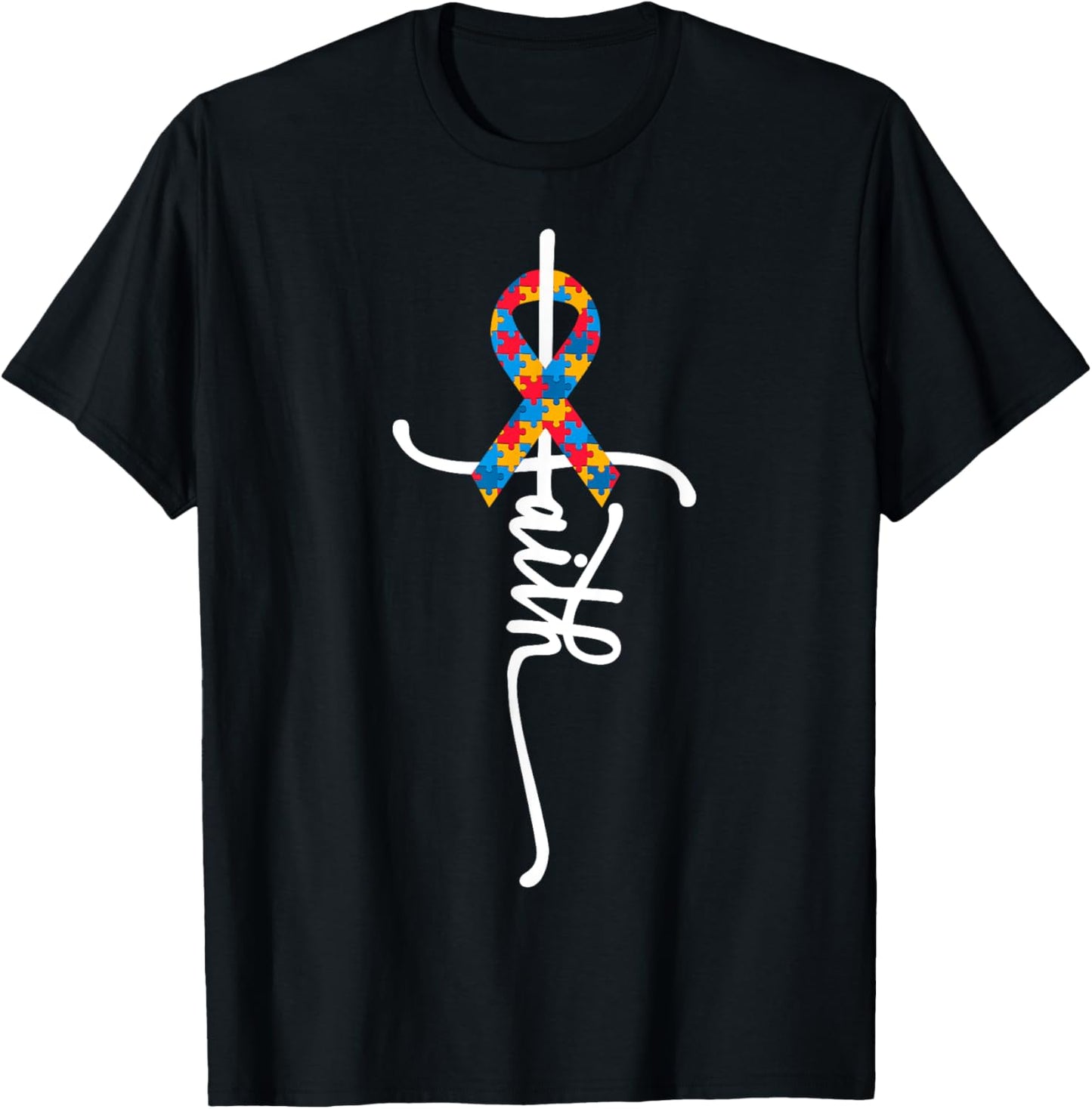 Autism Awareness Women Men Kids Autism Faith Autistic ASD T-Shirt - T-Shirt | Black
