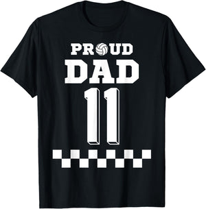 Volleyball Number 11 Eleven Custom Proud Dad Jersey T-Shirt - T-Shirt | Black