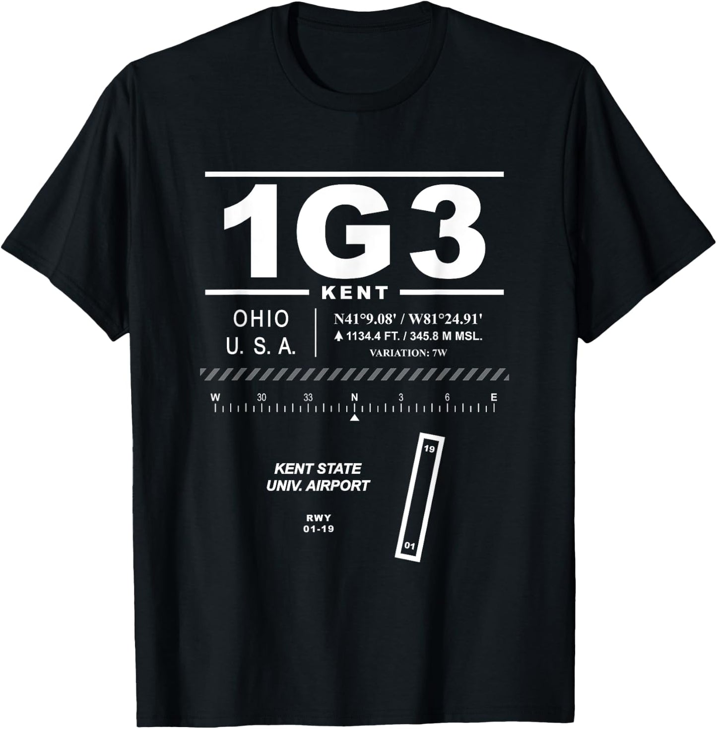 Kent State Univ. Airport Ohio 1G3 T-Shirt - T-Shirt | Black