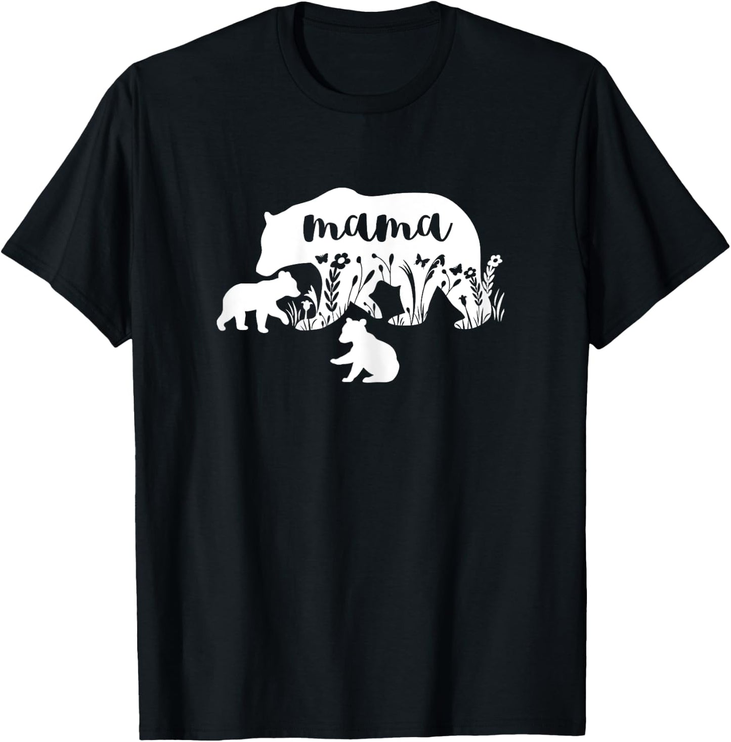 Mama Bear With 2 Cubs Mothers Day Mom Pregnancy Announcement T-Shirt - T-Shirt | Black