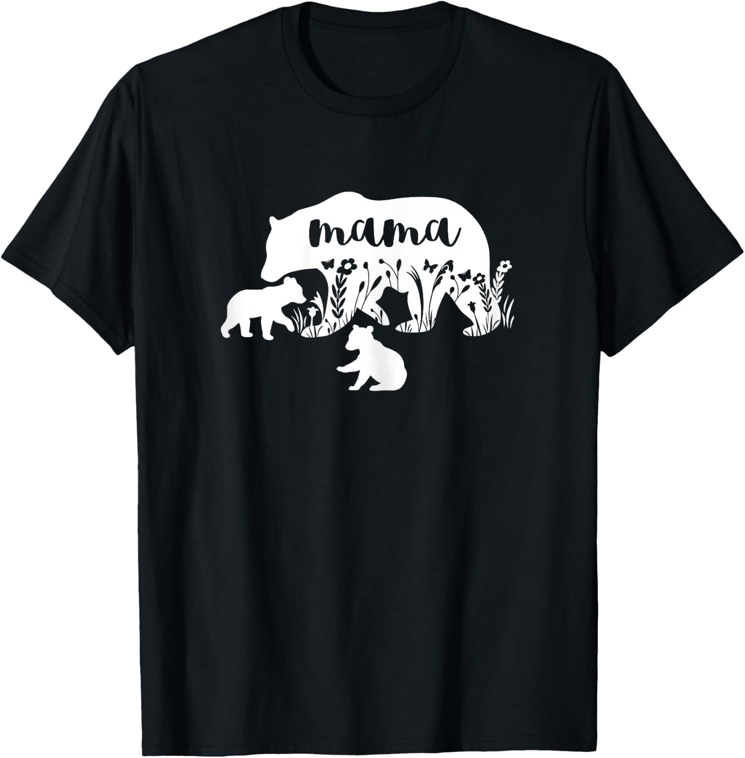 Mama Bear With 2 Cubs Mothers Day Mom Pregnancy Announcement T-Shirt - T-Shirt | Black