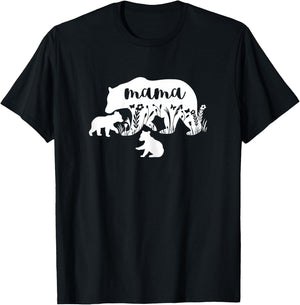 Mama Bear With 2 Cubs Mothers Day Mom Pregnancy Announcement T-Shirt - T-Shirt | Black