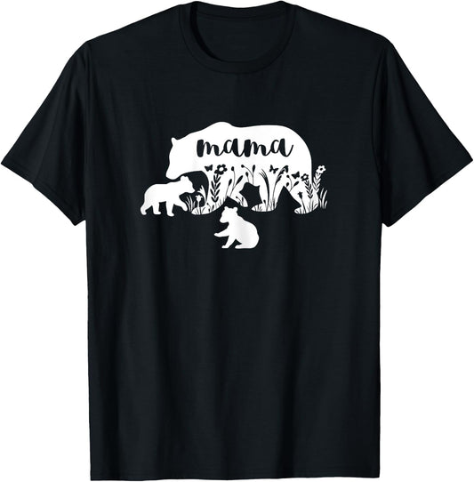 Mama Bear With 2 Cubs Mothers Day Mom Pregnancy Announcement T-Shirt - T-Shirt | Black