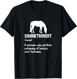 Equinetrovert Definition Equine Horse Riding Introvert T-Shirt - T-Shirt | Black