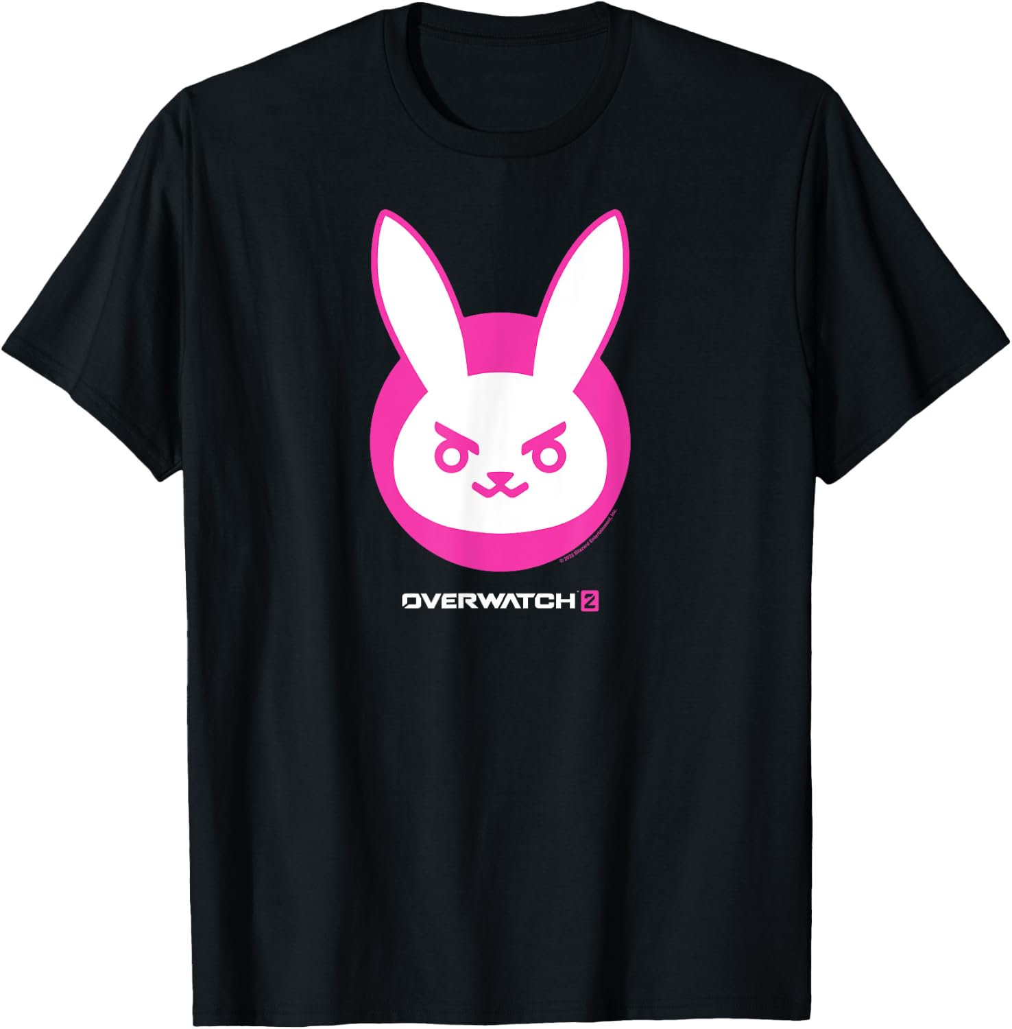 Overwatch 2 D.Va White & Pink Rabbit Centre Icon Logo T-Shirt - T-Shirt | Black