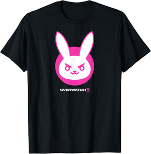 Overwatch 2 D.Va White & Pink Rabbit Centre Icon Logo T-Shirt - T-Shirt | Black