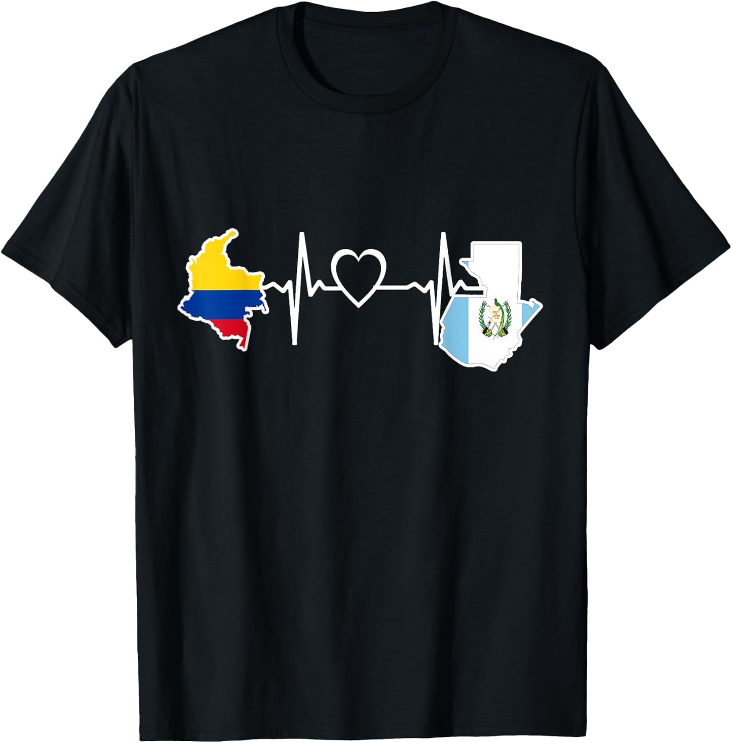 Guatemala Colombia Flag Guatemalan Colombian Heartbeat T-Shirt - T-Shirt | Black