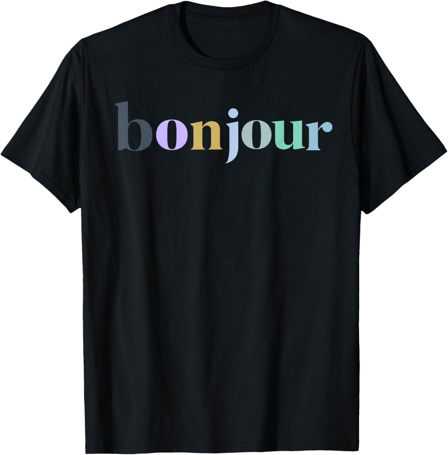 Bonjour French Colorful Happy Happiness Girls Cute T-Shirt - T-Shirt | Black